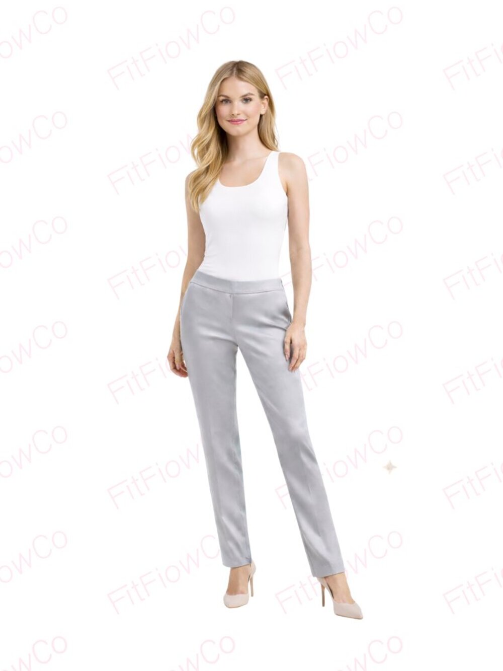 Cache Silver Gray Sheen Dress Pants Women Size 2 Low Rise Slim Straight Lined